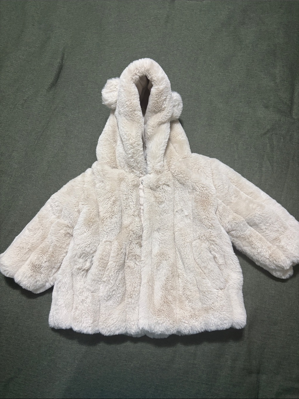 Primark Cream/tan Plush Hooded Kids coat
